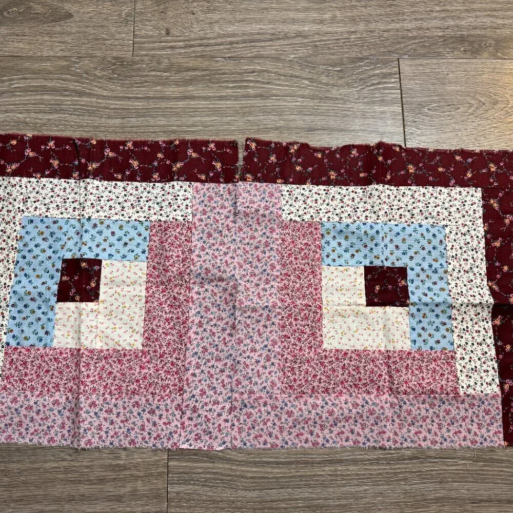 Vintage Handmade Set of 4 Pillow Square Fabric Cotton Panel Flowers Farmhouse